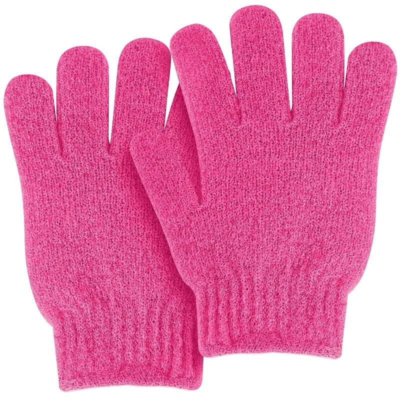 MOLOPPO Bath Glove 2 PCS Use Loofah Sponge Exfoliating Body Scrubber Deep Cleansing Removes Dead Skin for Both Women and Men(Pink Red) - Image 1